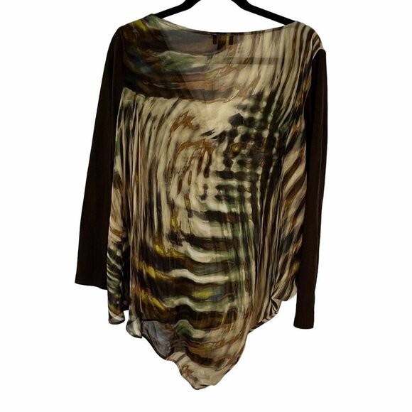 Ronen Chen Animal Print Stripe V-Neck‎ Long Sleeve Tunic Blouse Sheer 5/ US 14 - Picture 7 of 9